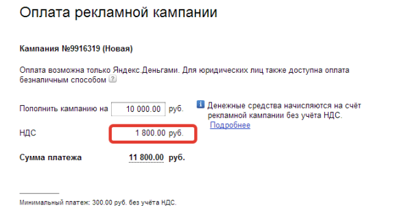 ндс в яндекс.директ